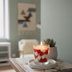 Heart Gel Wax Candle – Aromatic Jar Candle with Red & White Heart Embeds | Romantic Home Decor & Gift Candle