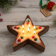 Wooden Star Candle – Christmas Decorative Scented Centerpiece for Festive Home Decor
