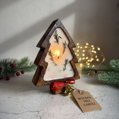 Luxury Wooden Christmas Tree Candle – Handcrafted Soy Wax with Pine & Rosemary | Holiday Home Decor