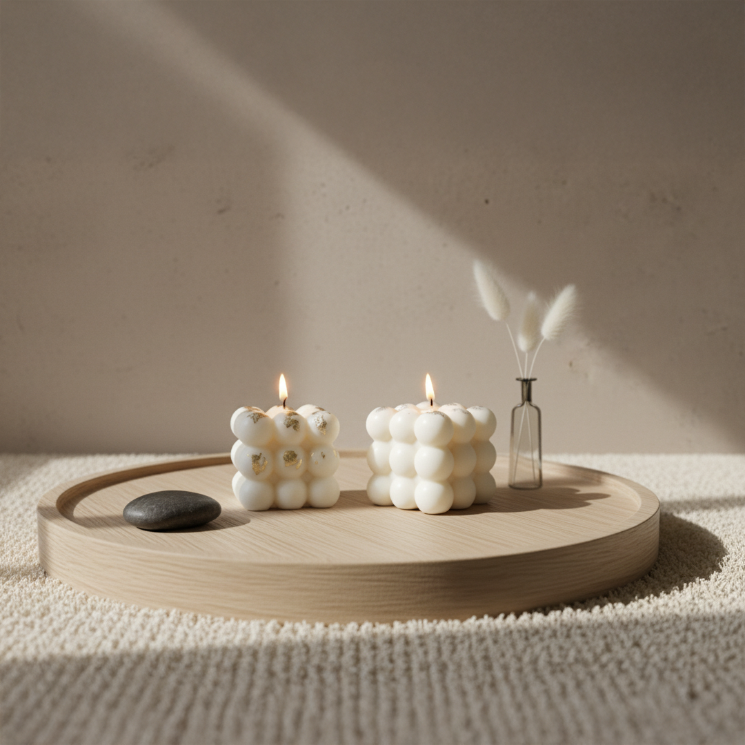 Luxury Bubble Cube Candle – Handcrafted Soy Wax Decor Candle with Gold Foil Accents | Minimal Aesthetic Home Decor