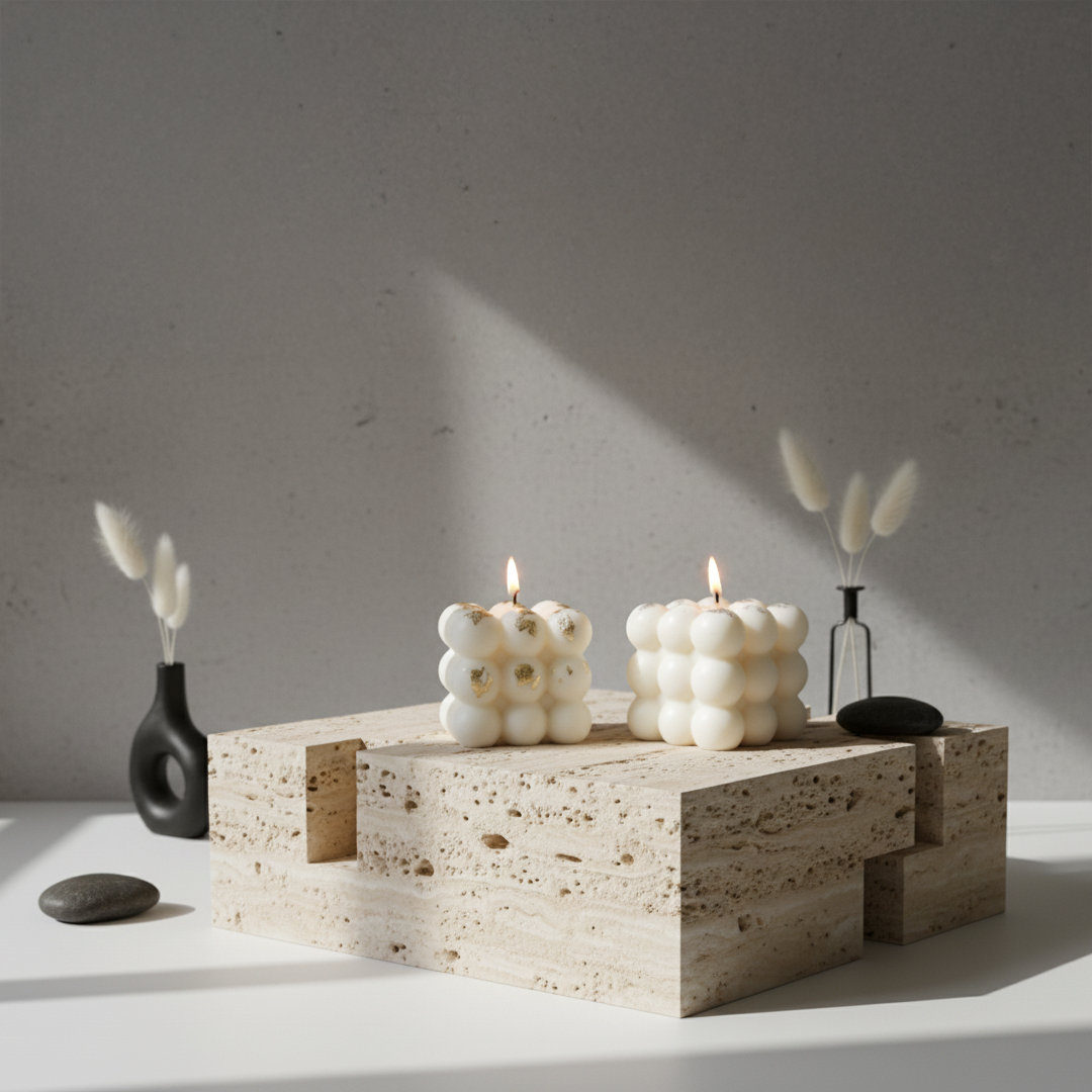 Luxury Bubble Cube Candle – Handcrafted Soy Wax Decor Candle with Gold Foil Accents | Minimal Aesthetic Home Decor