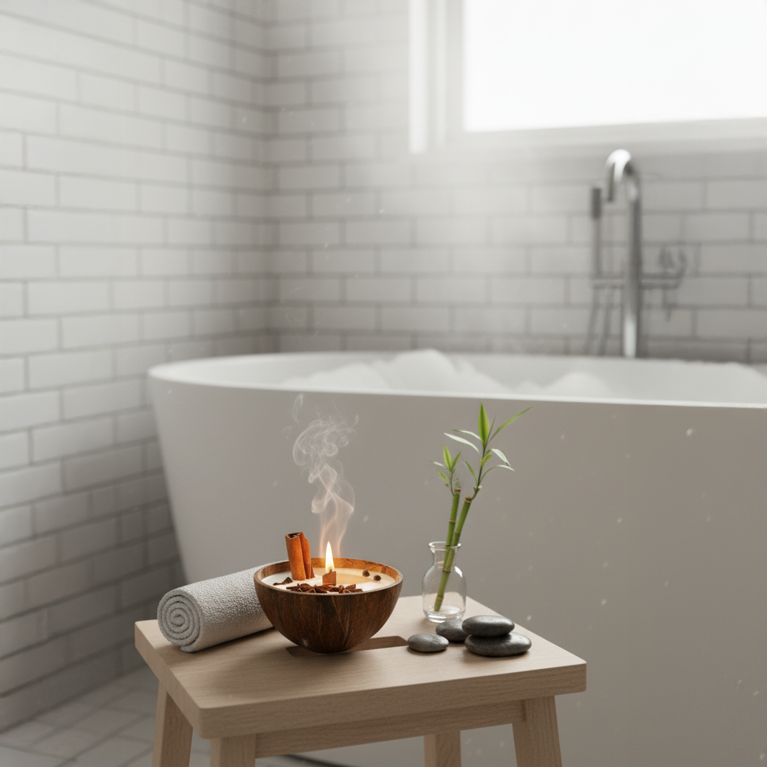 Natural Coconut Shell Candle – Handcrafted Soy Wax with Cinnamon & Star Anise | Eco-Friendly Candle