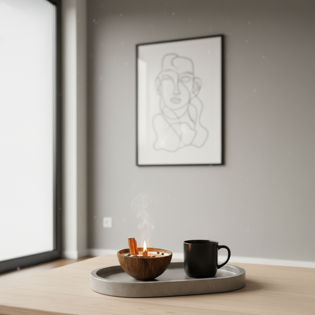 Natural Coconut Shell Candle – Handcrafted Soy Wax with Cinnamon & Star Anise | Eco-Friendly Candle