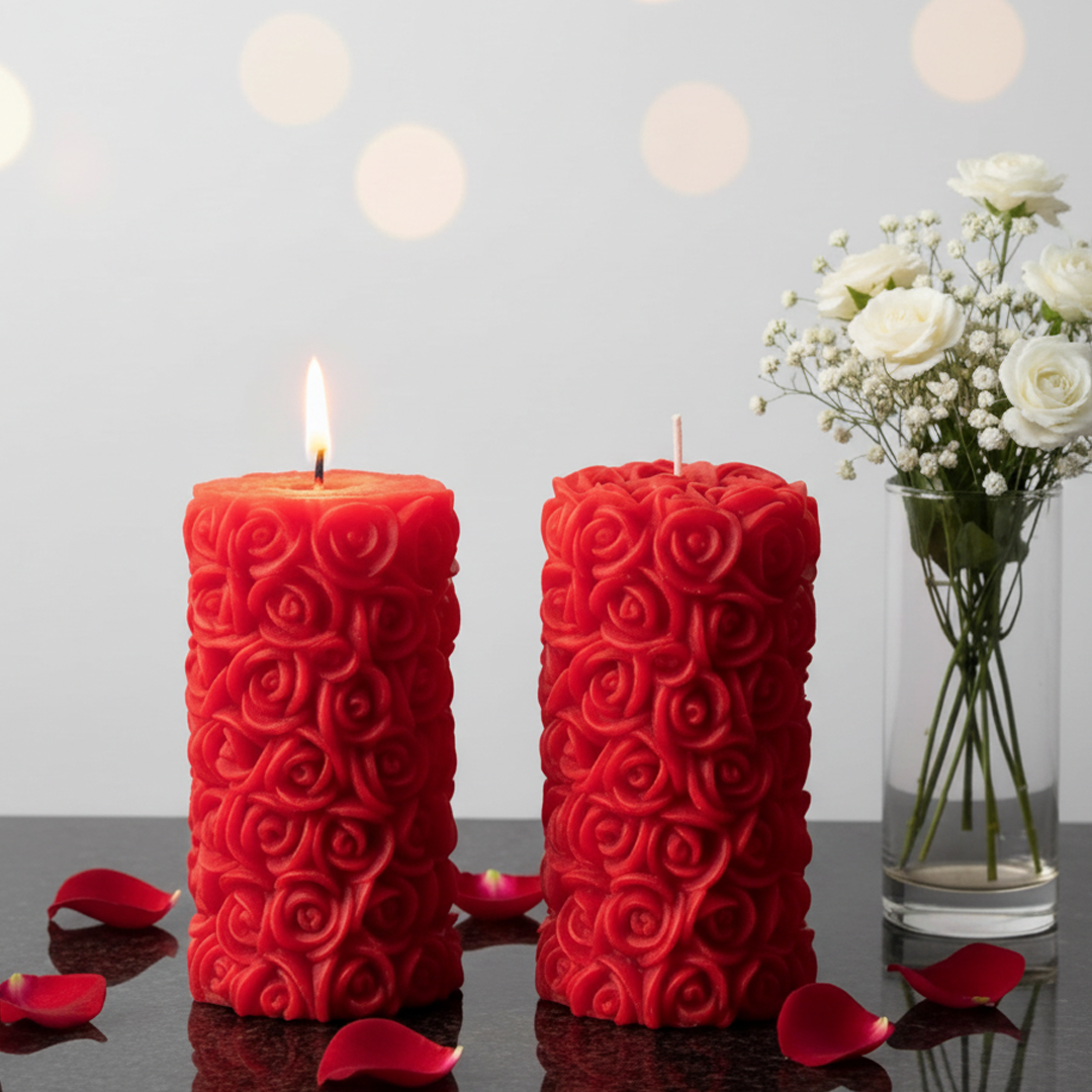 Luxury Red Rose Cylinder Candle – Romantic Home Decor & Gift for Special Occasions