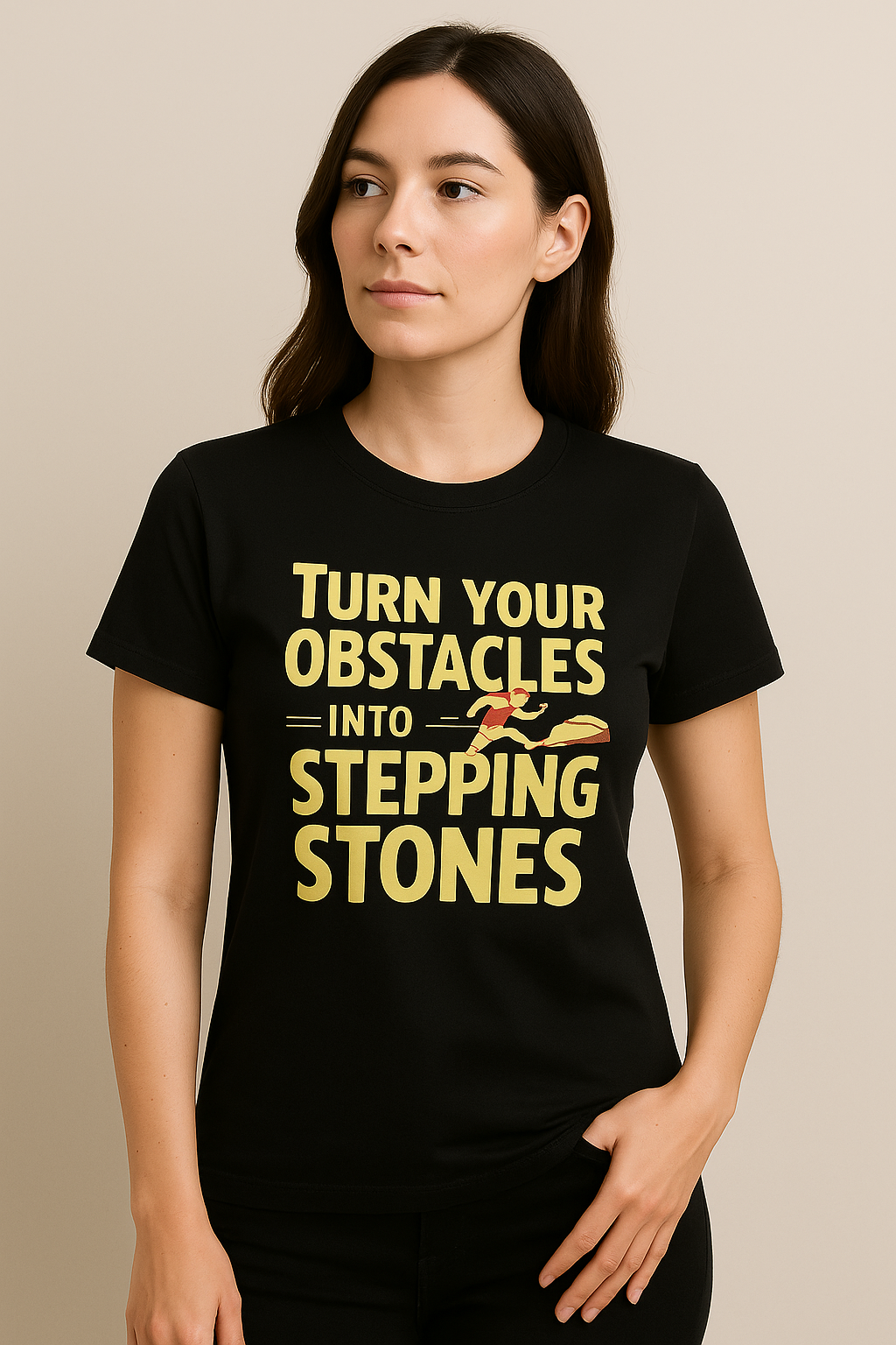 Turn Your Obstacles Into Stepping Stones Motivational Quote T-Shirt – Premium Unisex Cotton Tee