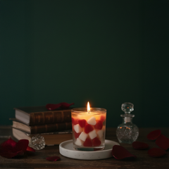 Heart Gel Wax Candle – Aromatic Jar Candle with Red & White Heart Embeds | Romantic Home Decor & Gift Candle