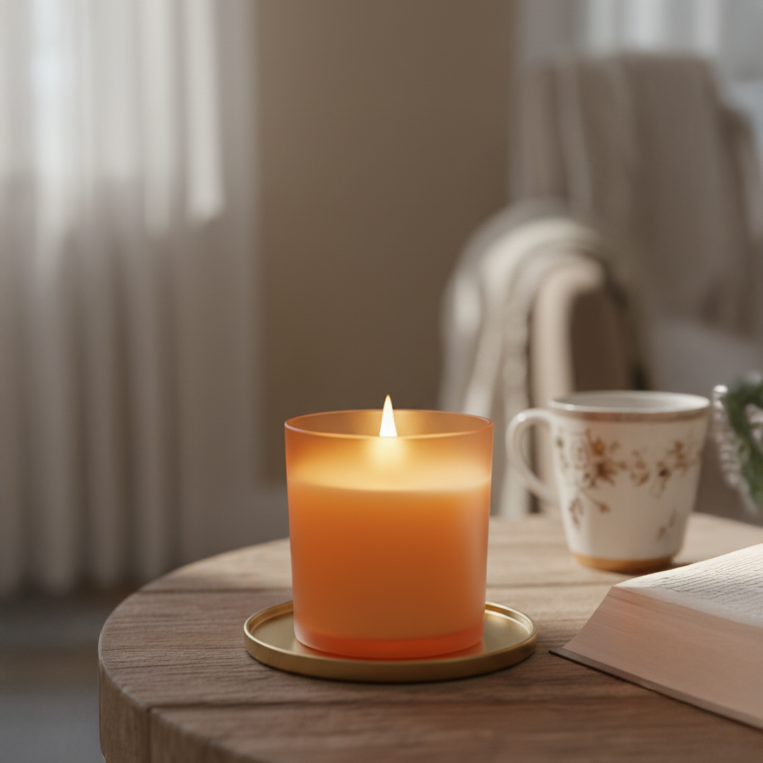 Luxury Orange Amber Glass Scented Candle – Long-Lasting, Premium Jar Candle for Home Decor & Relaxation