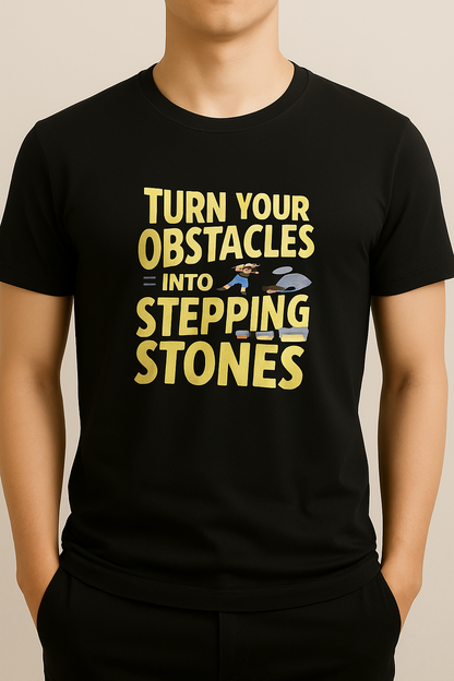 Unisex Motivational Graphic T-Shirt – "Turn Obstacles Into Stepping Stones"