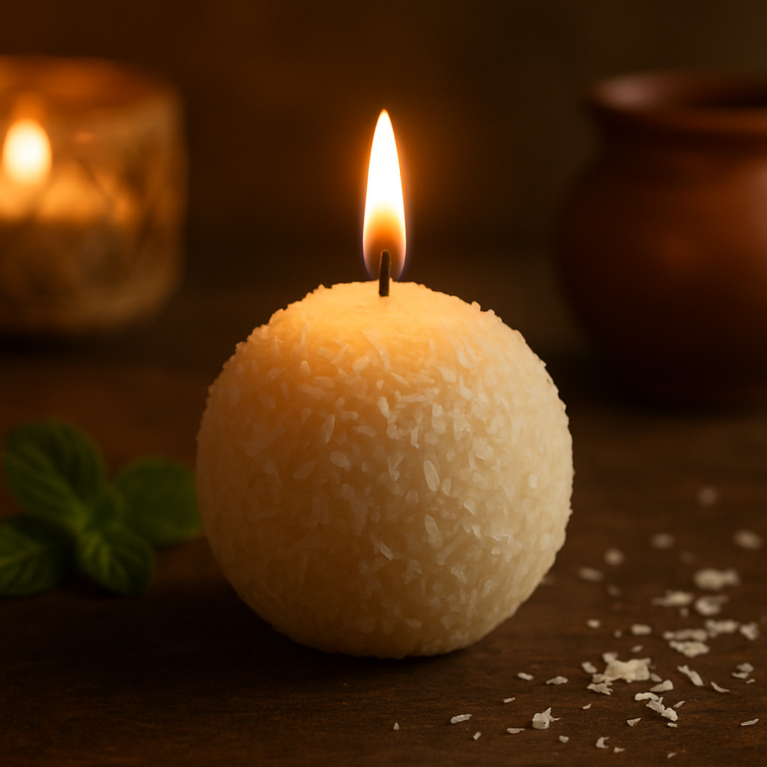 Nariyal Mithai Ladoo Candle – Scented Decorative Candle for Festive Home Décor | Handmade Diwali & Gifting Candle