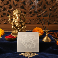 Moroccan Selenite Sri Yantra Charging Plate – Made in Morocco