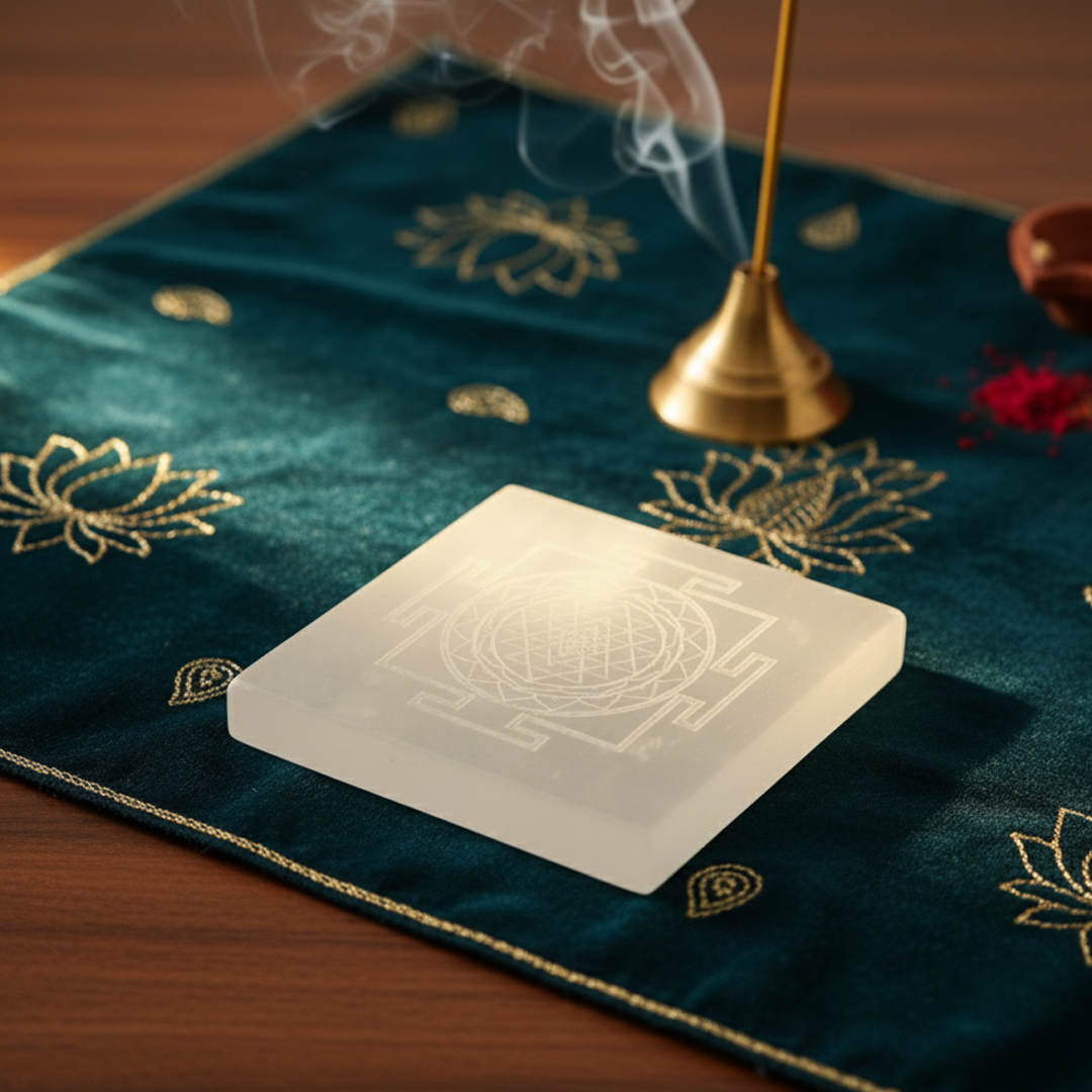 Moroccan Selenite Sri Yantra Charging Plate – Made in Morocco