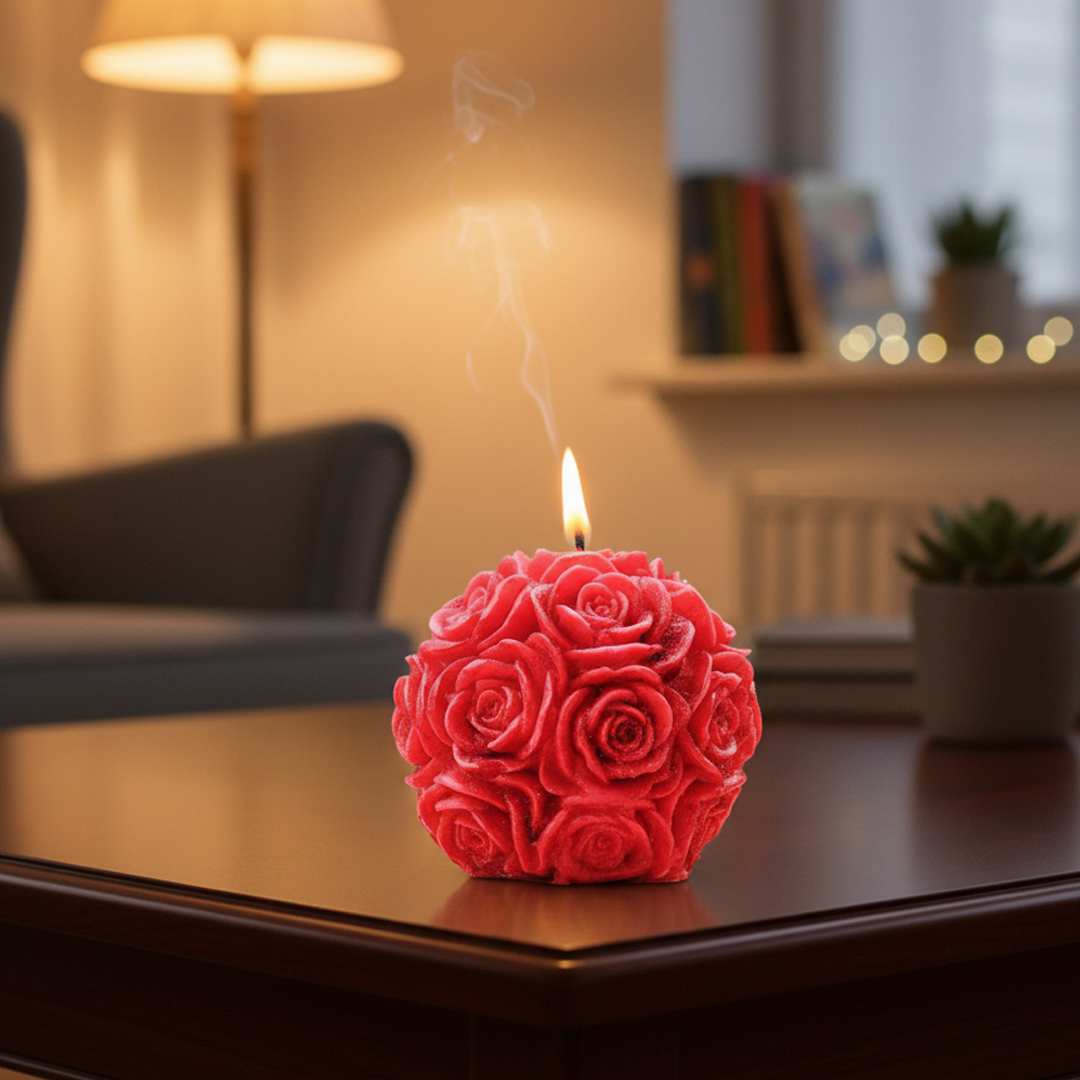 Luxury Red Rose Ball Candle – Romantic Floral Decor & Gift
