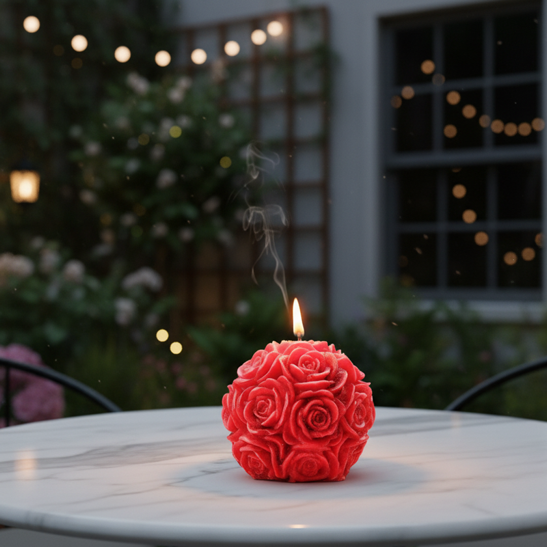 Luxury Red Rose Ball Candle – Romantic Floral Decor & Gift