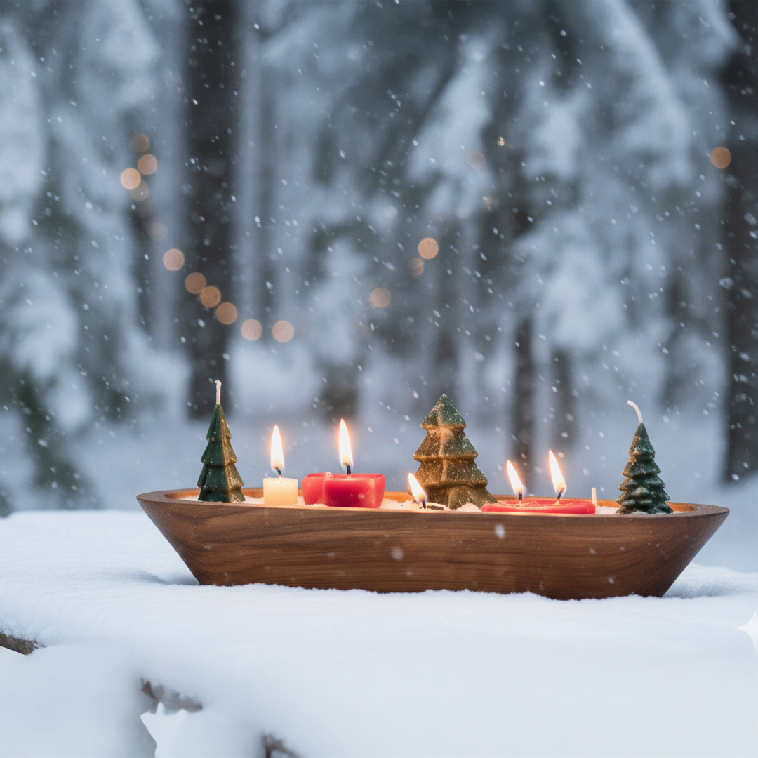 Christmas Tree & Santa Wooden Boat Candle | Festive Centerpiece Handcrafted Soy Wax Candle