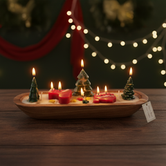 Christmas Tree & Santa Wooden Boat Candle | Festive Centerpiece Handcrafted Soy Wax Candle