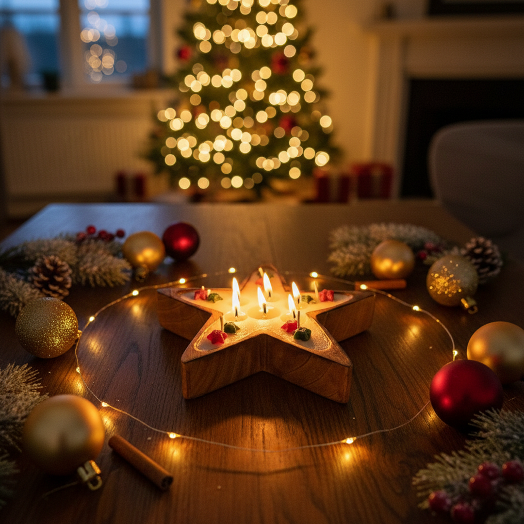 Wooden Star Candle – Christmas Decorative Scented Centerpiece for Festive Home Decor