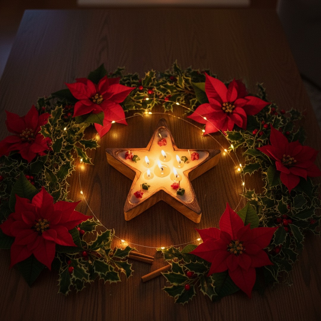 Wooden Star Candle – Christmas Decorative Scented Centerpiece for Festive Home Decor