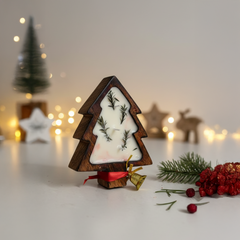 Luxury Wooden Christmas Tree Candle – Handcrafted Soy Wax with Pine & Rosemary | Holiday Home Decor