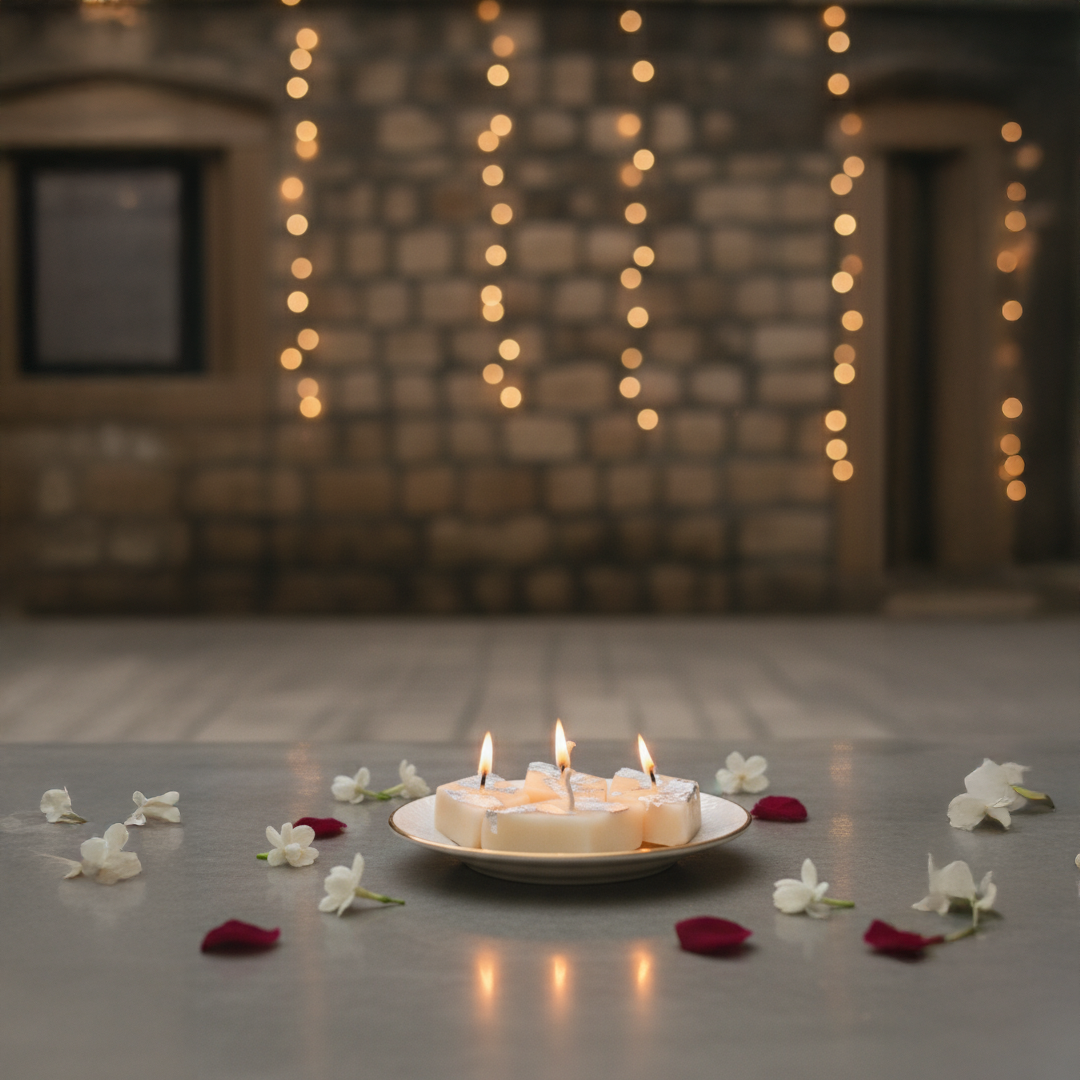 Luxury Kaju Katli Inspired Candle with Silver Leaf Finish (Unit of 6 Candles)