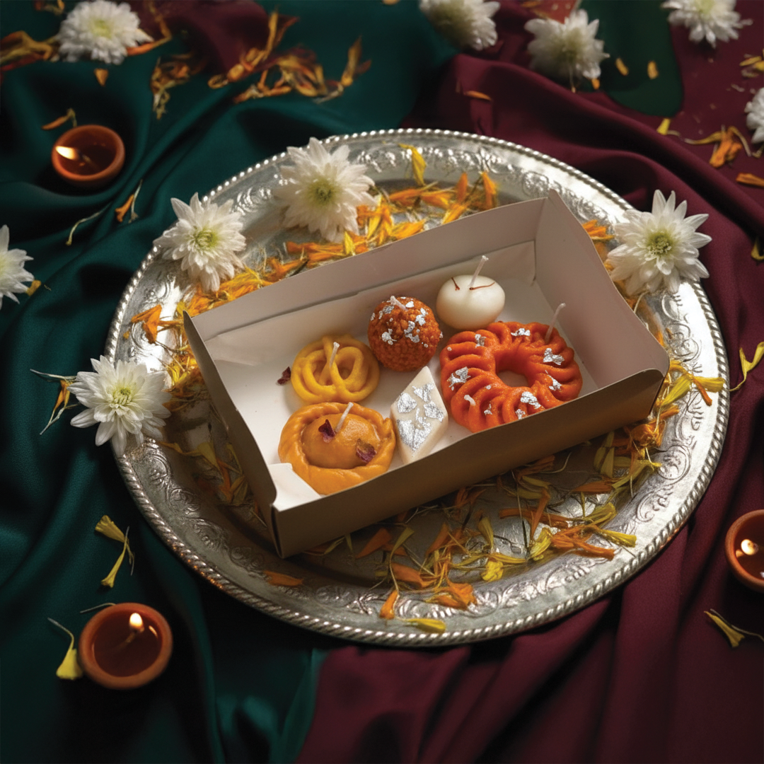 "Mithai Dreams" Festive Sweet Candle Box - A Pack of Artisanal Diwali & Pooja Candles